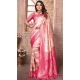 Cream Pink Banarasi Silk Zari Work Party Wear Saree - 11255199919