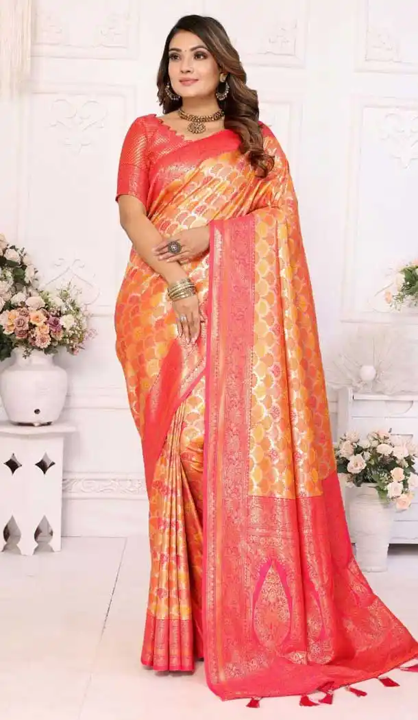 Mustard Banarasi Silk Zari Work Party Wear Saree - 11255199922