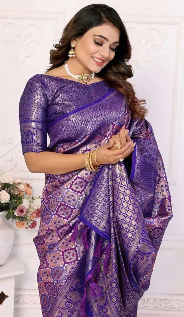 Banarasi Silk Woven Work Party Wear Saree In Blue - 11256199926