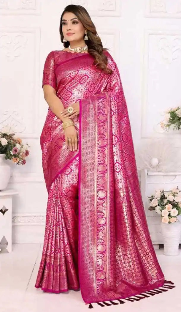 Banarasi Silk Woven Work Party Wear Saree In Magenta - 11256199927