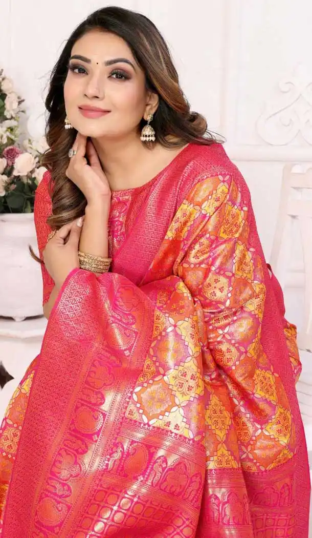 Banarasi Silk Woven Work Party Wear Saree In Orange - 11256199928