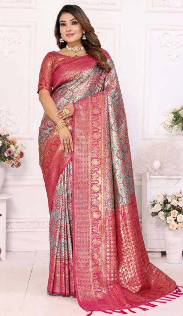 Multi Color Banarasi Silk Woven Work Party Wear Saree - 11256199930
