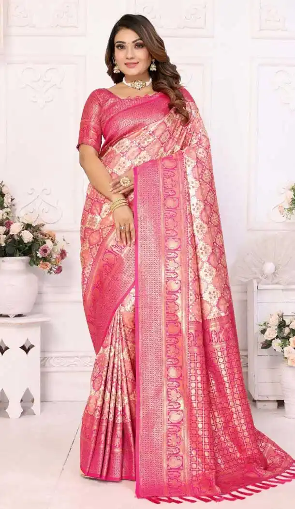 Banarasi Silk Woven Work Party Wear Saree In Multi Color - 11256199931