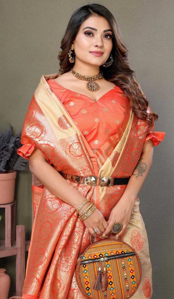 Viscose Silk Zari Weaving Work Party Wear Saree In Cream - 11259199943