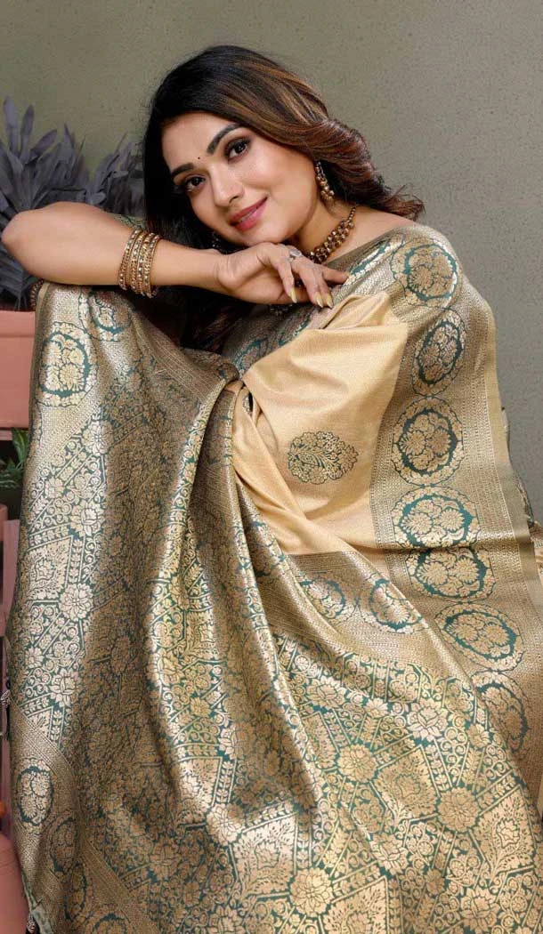 Party Wear Viscose Silk Zari Weaving Work Saree In Cream - 11259199945