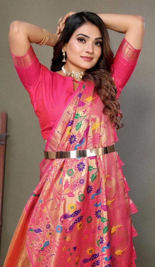 Dark Peach Banarasi Tissue Silk Zari Work Party Wear Saree - 11260199952 Dark Peach Banarasi Tissue Silk Zari Work Party Wear Saree - 11260199952