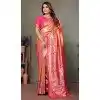 Dark Peach Banarasi Tissue Silk Zari Work Party Wear Plus Size Saree - 11260199952