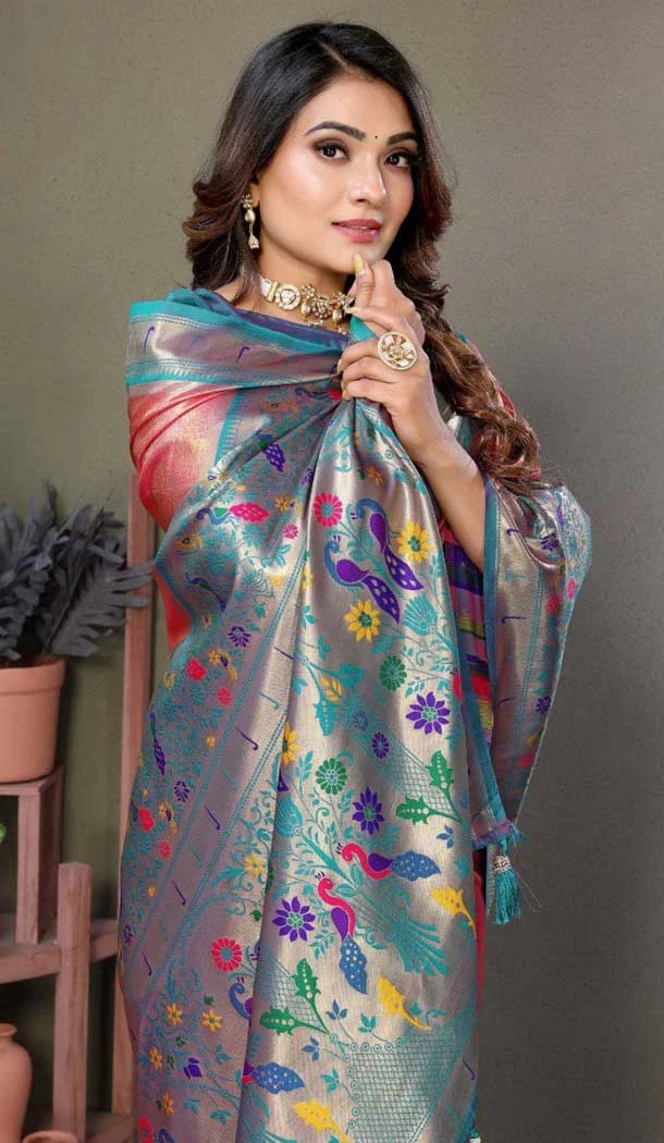 Gajri Pink Banarasi Tissue Silk Zari Work Party Wear Saree - 11260199954