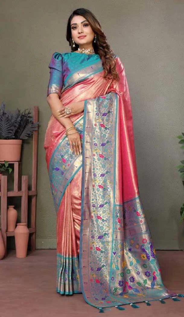 Gajri Pink Banarasi Tissue Silk Zari Work Party Wear Saree - 11260199954