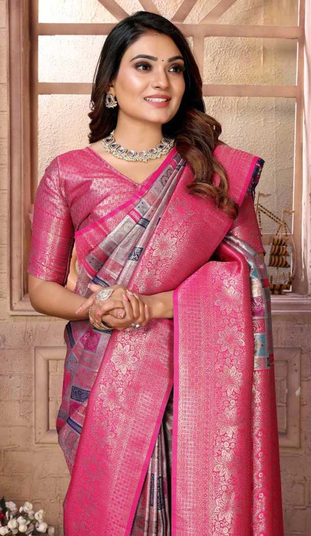Banarasi Silk Woven Work Traditional Wear Saree In Grey - 11261199958 Banarasi Silk Woven Work Traditional Wear Saree In Grey - 11261199958