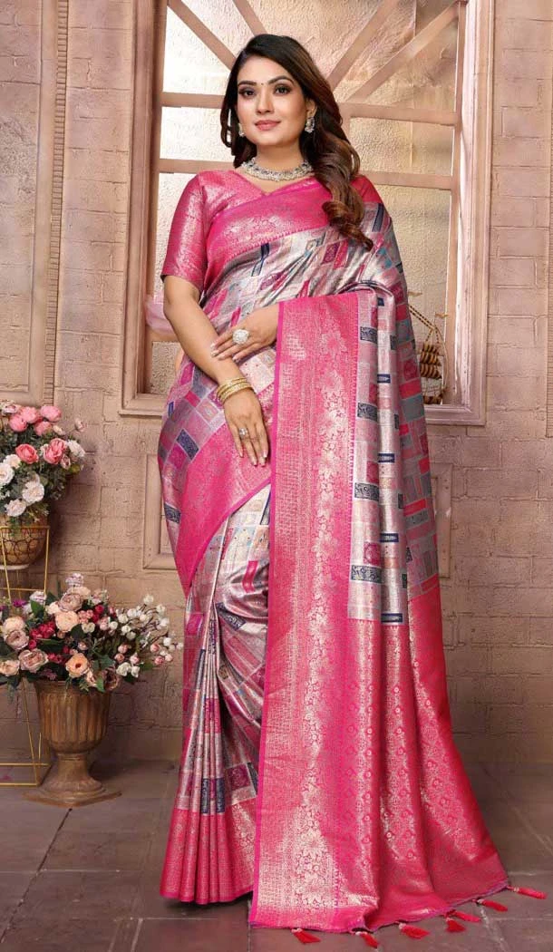 Banarasi Silk Woven Work Traditional Wear Saree In Grey - 11261199958 Banarasi Silk Woven Work Traditional Wear Saree In Grey - 11261199958