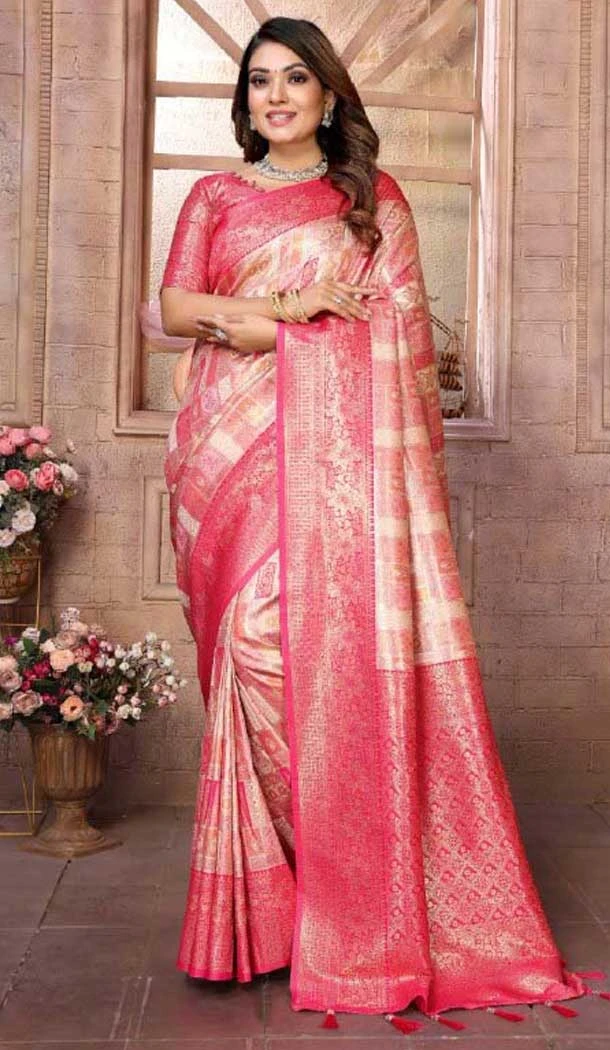 Banarasi Silk Woven Work Traditional Wear Saree In Peach - 11261199959