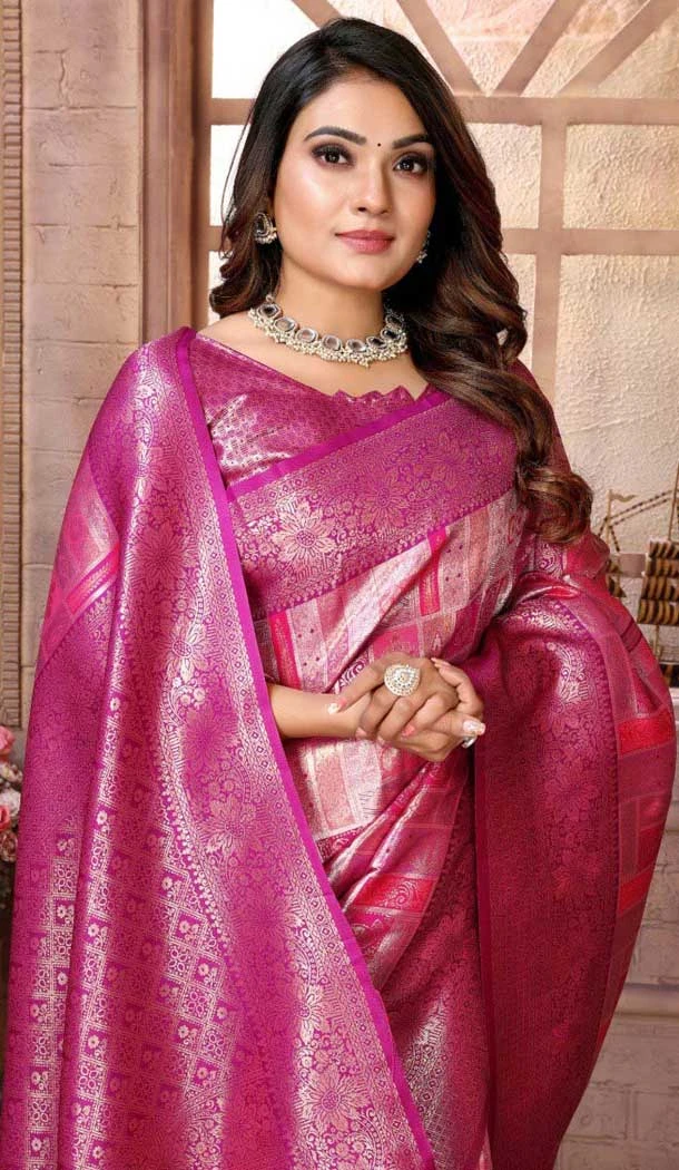 Banarasi Silk Woven Work Traditional Wear Saree In Purple - 11261199960