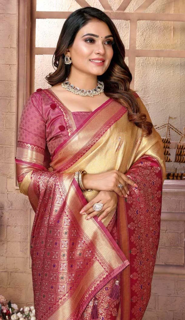 Banarasi Tissue Silk Woven Work Traditional Wear Saree In Cream - 11263199969