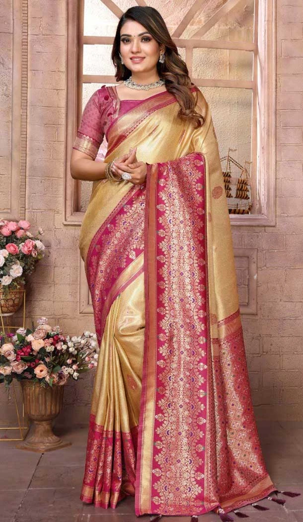 Banarasi Tissue Silk Woven Work Traditional Wear Saree In Cream - 11263199969
