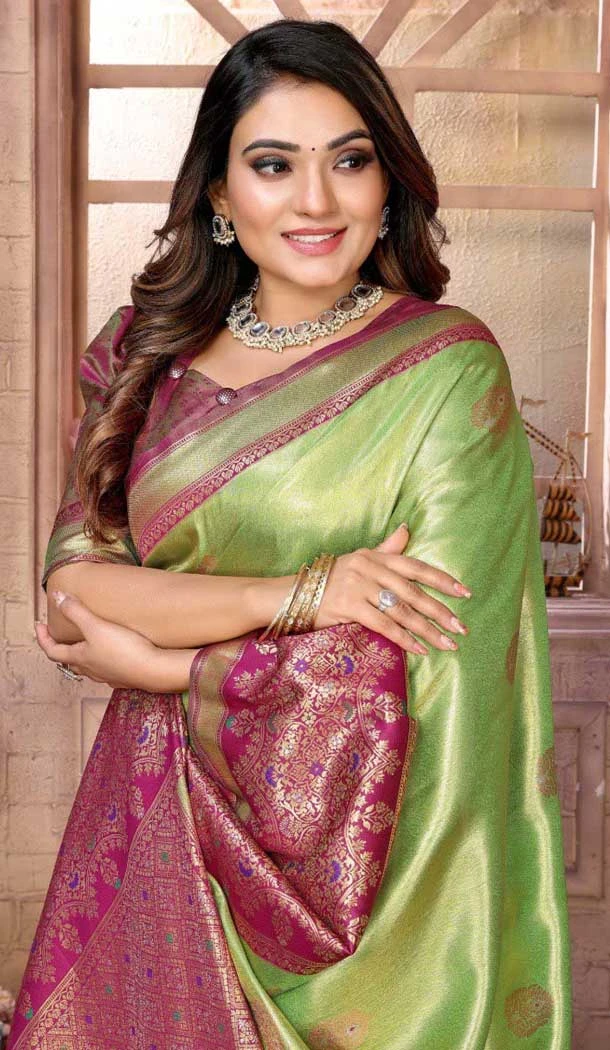 Banarasi Tissue Silk Woven Work Traditional Wear Saree In Perot Green - 11263199970