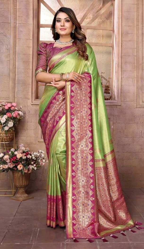 Banarasi Tissue Silk Woven Work Traditional Wear Saree In Perot Green - 11263199970