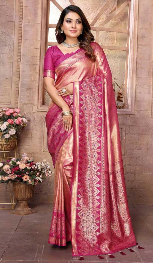 Banarasi Tissue Silk Woven Work Traditional Wear Saree In Pink - 11263199972