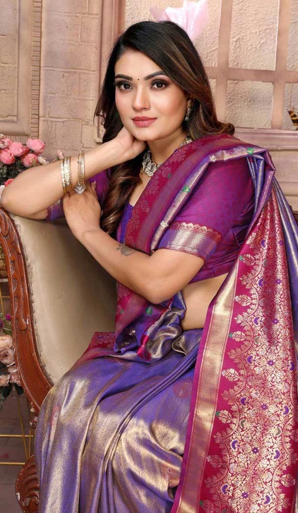 Banarasi Tissue Silk Woven Work Traditional Wear Saree In Purple - 11263199973