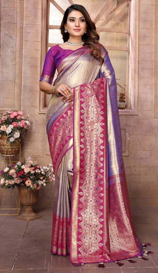 Banarasi Tissue Silk Woven Work Traditional Wear Saree In Purple - 11263199973