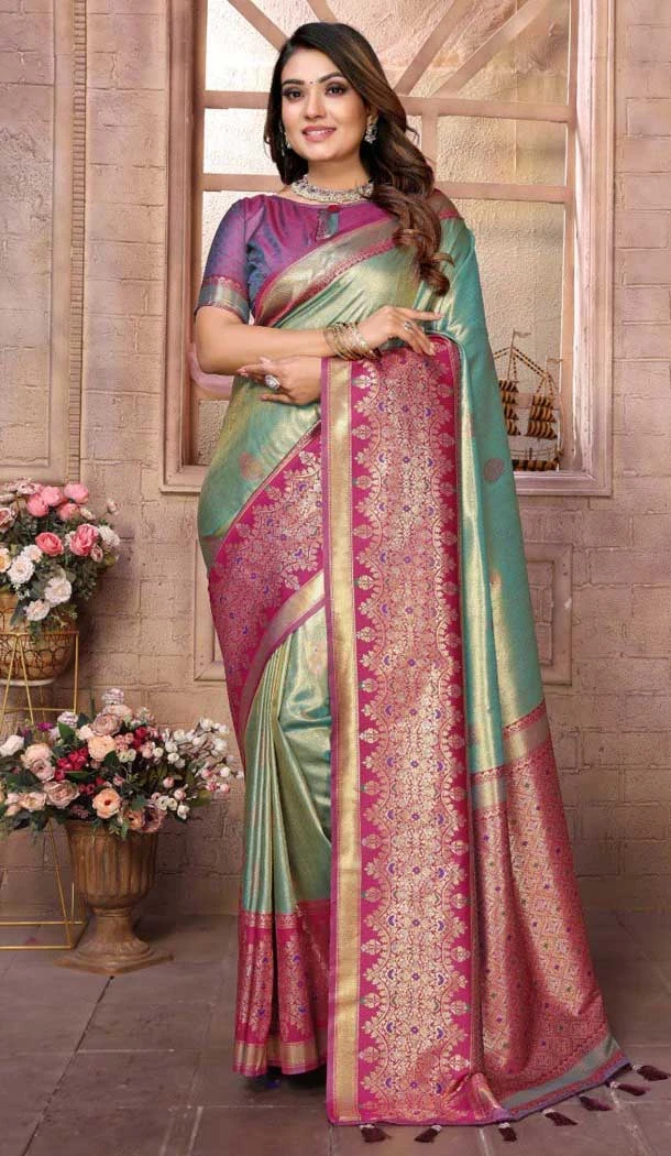 Banarasi Tissue Silk Woven Work Traditional Wear Saree In Sea Green - 11263199974