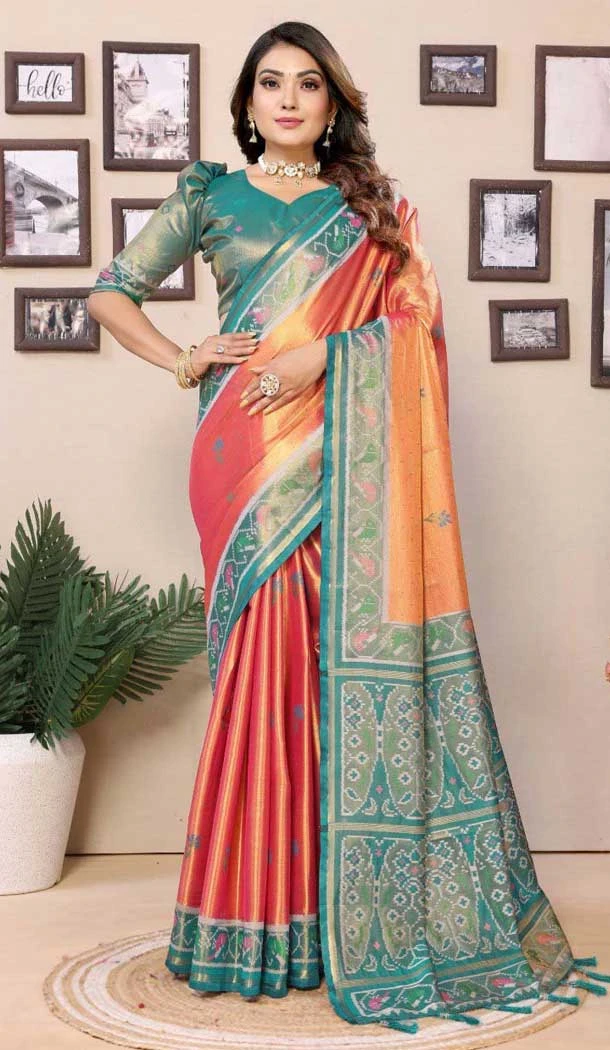 Banarasi Silk Woven Work Party Wear Saree In Dark Peach - 11264199977