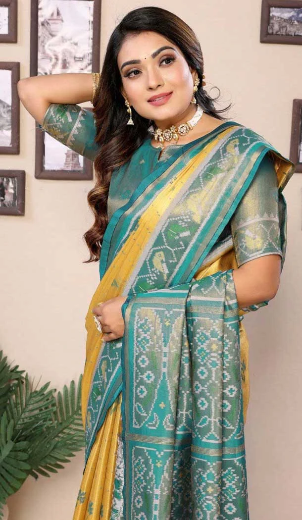 Banarasi Silk Woven Work Party Wear Saree In Yellow - 11264199981