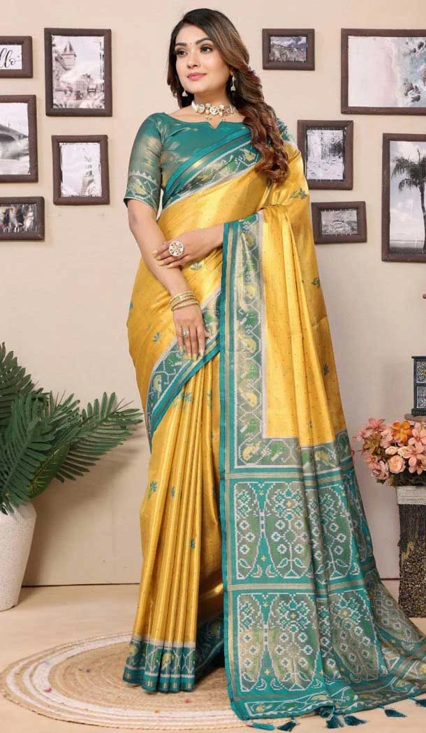 Banarasi Silk Woven Work Party Wear Saree In Yellow - 11264199981