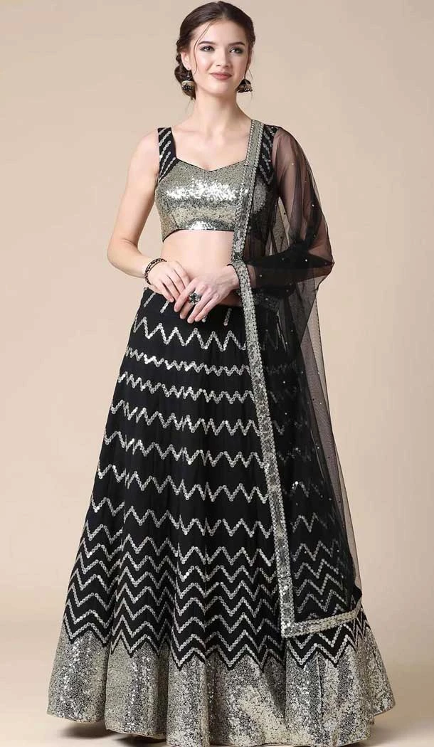 Black Georgette Embroidered Party Wear Lehenga Choli - 11287200085