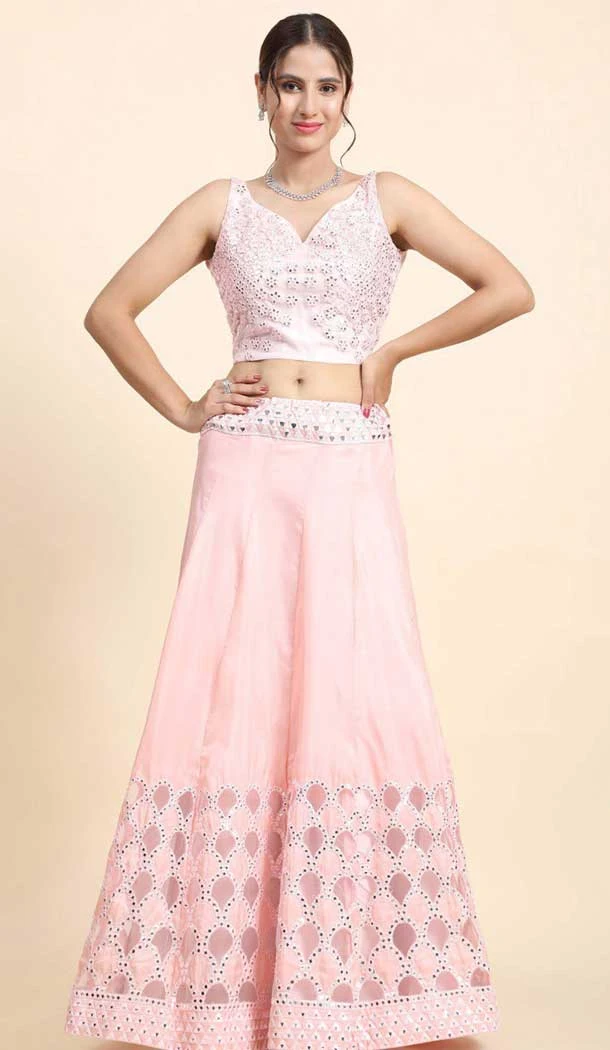 Pink Silk Embroidered Party Wear Lehenga Choli - 11287200086