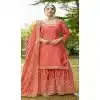 Orange Chinon Embroidery Work Party Wear Plus Size Sharara Suit - 11360200436