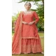 Orange Chinon Embroidery Work Party Wear Sharara Suit - 11360200436