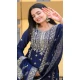 Navy Blue Chinon Embroidery Work Party Wear Sharara Suit - 11360200437