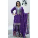 Chinon Embroidery Work Party Wear Sharara Suit In Purple - 11360200440