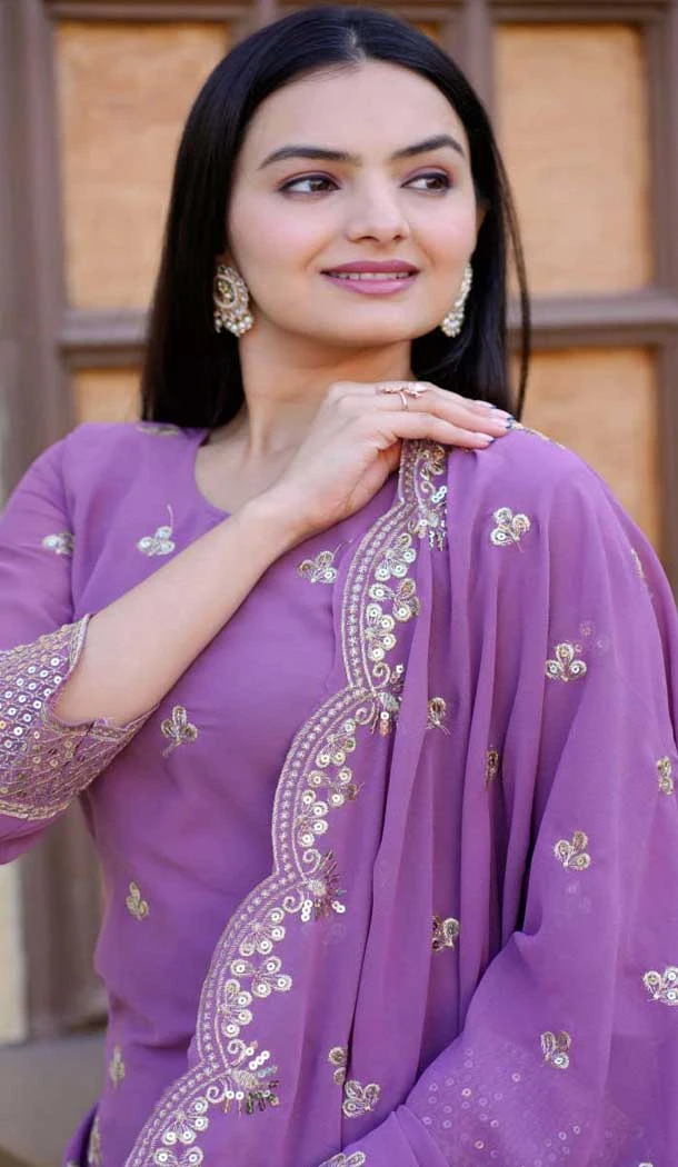 Lavender Fox Georgette Embroidery Work Party Wear Sharara Suit - 11360200441 Lavender Fox Georgette Embroidery Work Party Wear Sharara Suit - 11360200441
