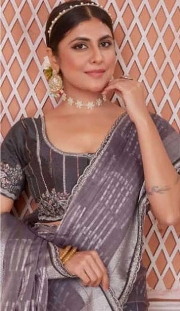 Nylon Zari Work Traditional Party Wear Saree In Black - 11276200049