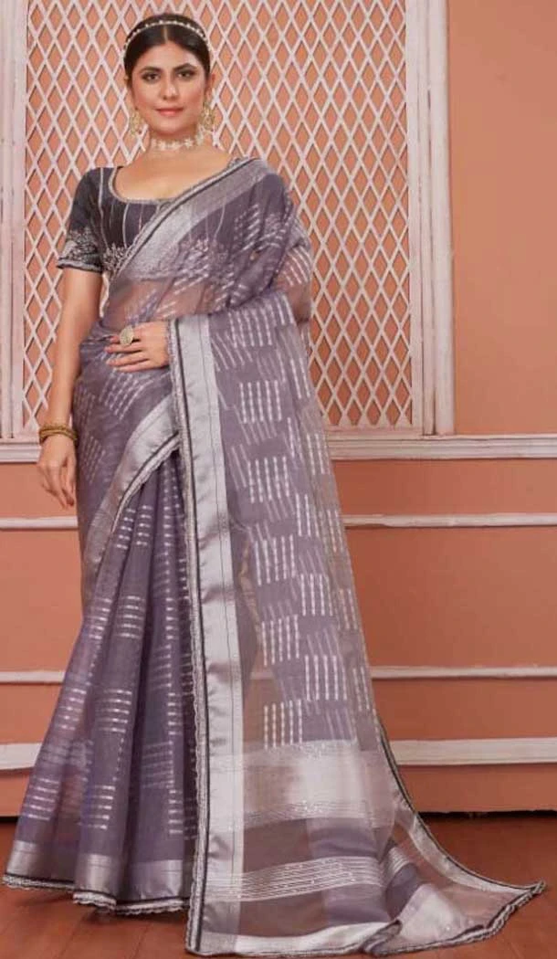 Nylon Zari Work Traditional Party Wear Saree In Black - 11276200049