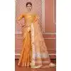 Nylon Zari Work Traditional Party Wear Plus Size Saree In Yellow - 11276200050