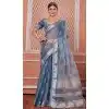 Nylon Zari Work Traditional Party Wear Plus Size Saree In Blue - 11276200053