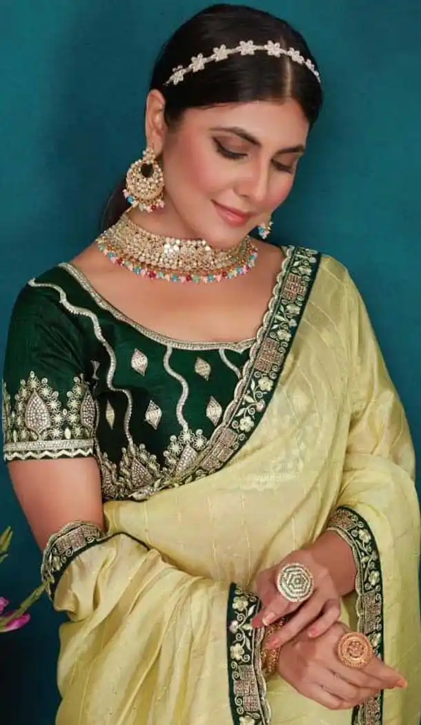 Light Pista Top Dyed Zari Work Party Wear Saree - 11277200054