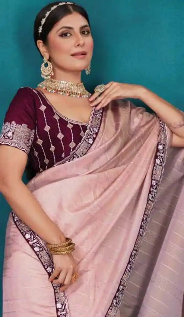 Baby Pink Top Dyed Zari Work Party Wear Saree - 11277200055