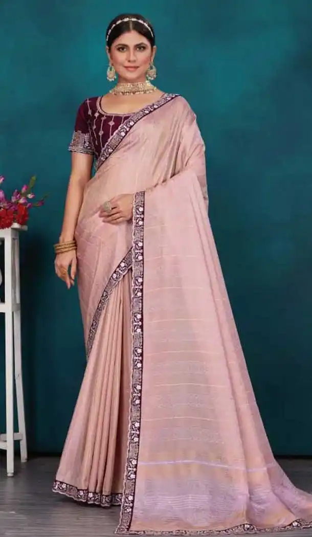 Baby Pink Top Dyed Zari Work Party Wear Saree - 11277200055