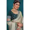 White Greenish Top Dyed Zari Work Party Wear Plus Size Saree - 11277200056