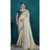 White Greenish Top Dyed Zari Work Party Wear Plus Size Saree - 11277200056