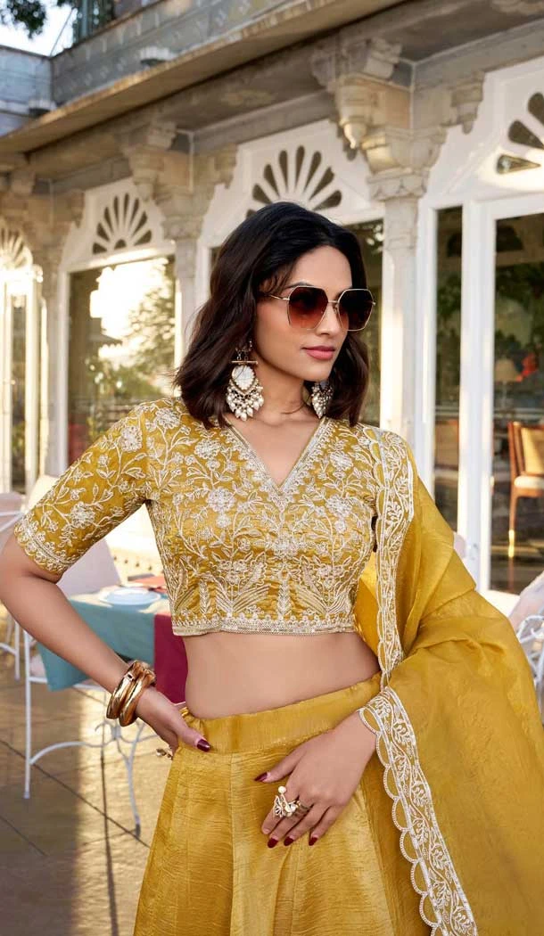 Goldie Embroidered Party Wear Lehenga Choli In Mustard - 11318200278