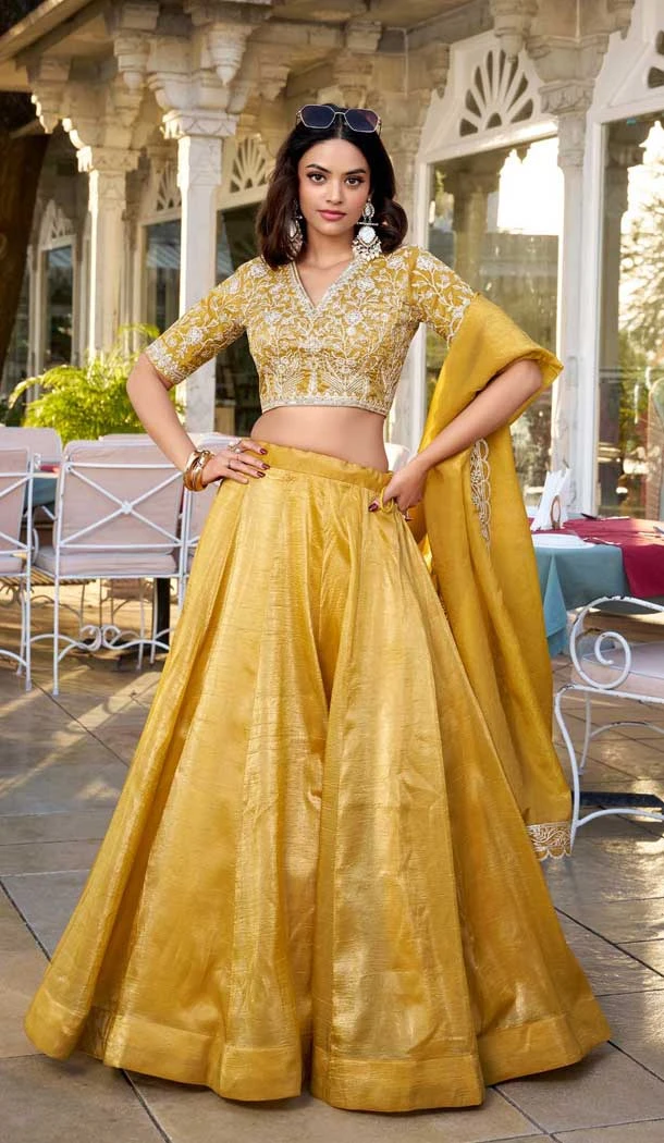 Goldie Embroidered Party Wear Lehenga Choli In Mustard - 11318200278