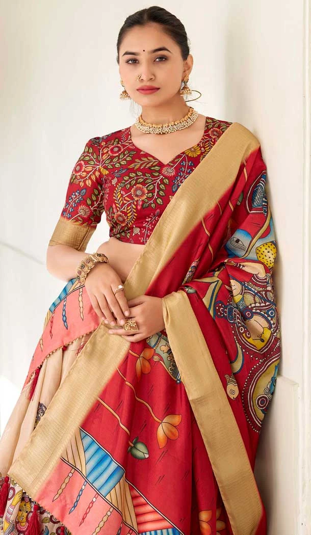 Red Dola Silk Printed Traditional Party Wear Lehenga Choli - 11326200320