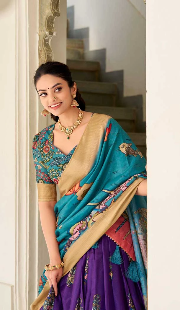 Blue Dola Silk Printed Traditional Party Wear Lehenga Choli - 11326200322