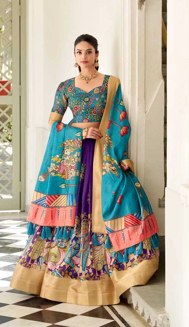 Blue Dola Silk Printed Traditional Party Wear Lehenga Choli - 11326200322