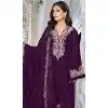 Velvet Embroidered Pakistani Plus Size Salwar Kameez In Purple - 11327200325